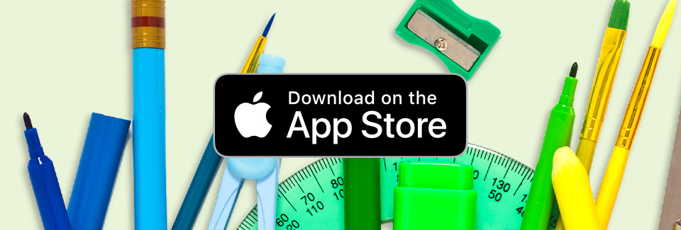 Pencil background.Download on the App Store apple logo. 