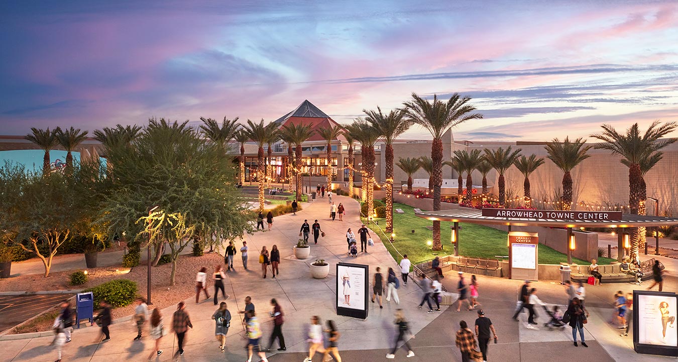 Arrowhead Towne Center's exterior at twilight