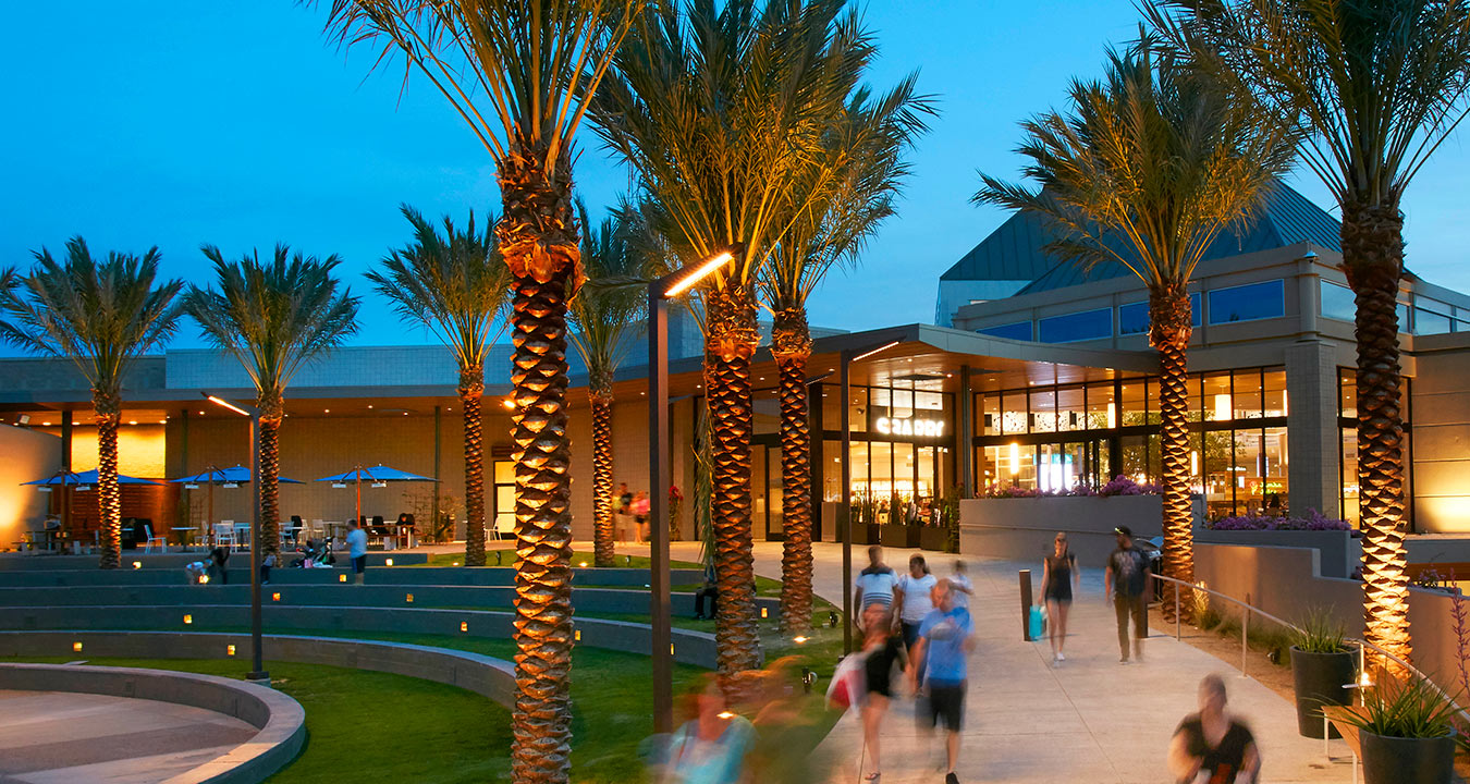 Arrowhead Towne Center's exterior at dusk