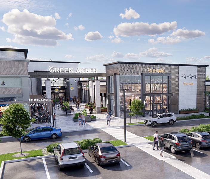 A rendering of the redeveloped exterior entryway at Green Acres
