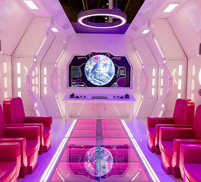 A view inside the Interstellar Airways area at World of Barbie