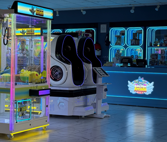 Claw and VR machines with prize counter.