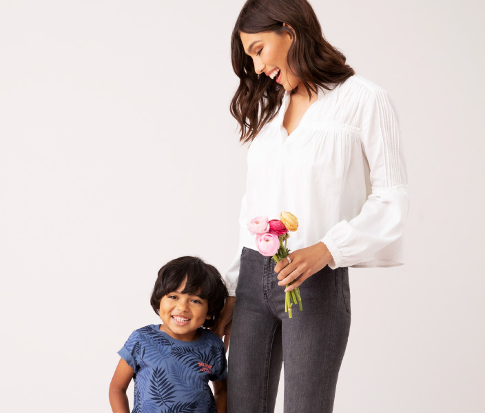 a young boy with his mom.