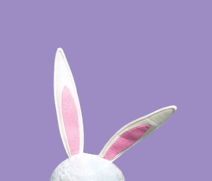 Felt Easter Bunny ears in front of a lavender background