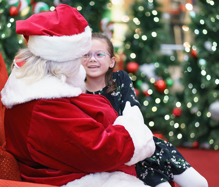 A little girl sitting on Santa's lap