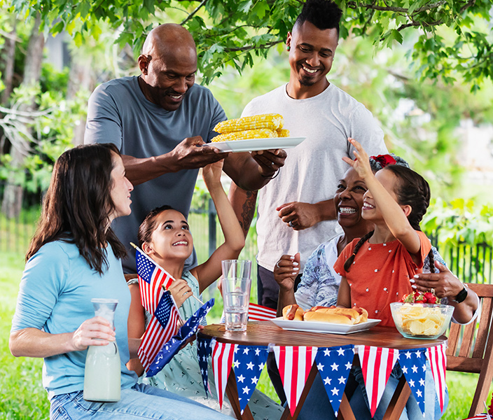 A family having a 4th of July picnic