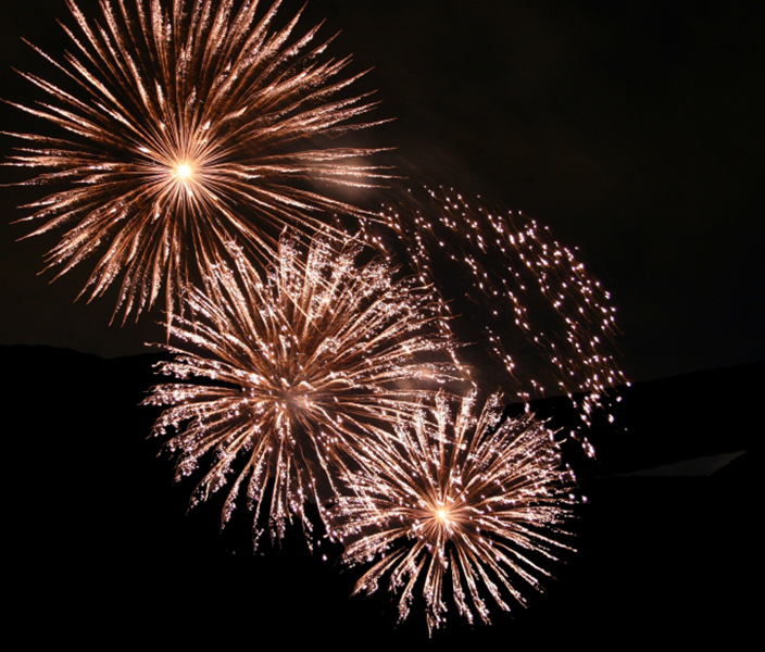 Gold fireworks in the sky