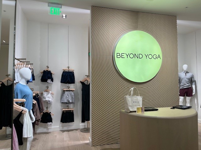 The interior of the Beyond Yoga store showing their athleisure wear