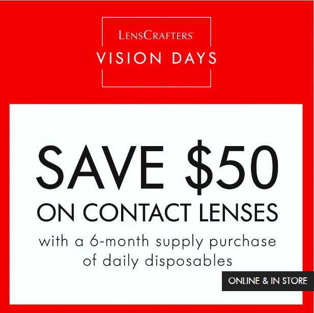 Save $50 on contact lenses with a 6-month supply purchase of daily disposables.